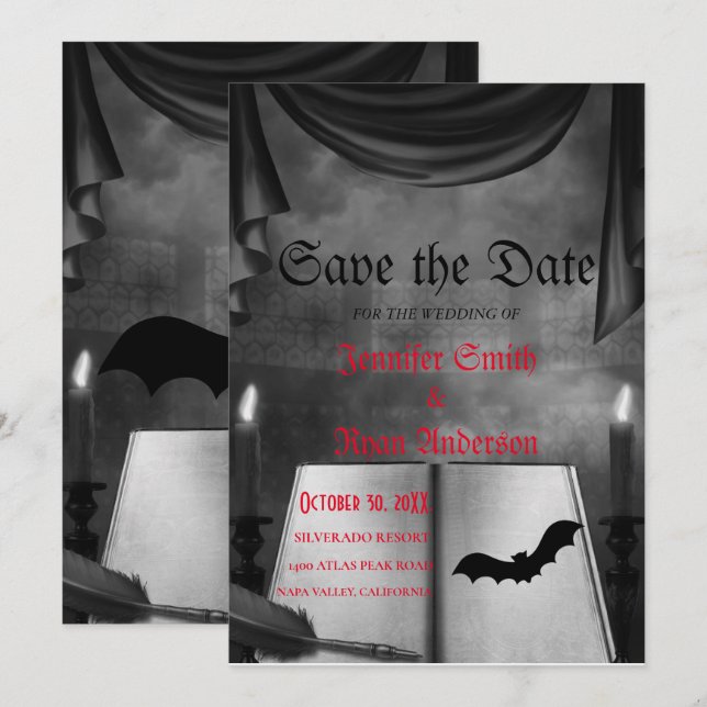 Inbjudan till elegant gotiic bröllop spara datum (Fram/baksida)