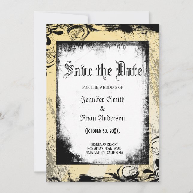 Inbjudan till elegant gotiic bröllop spara datum (Framsida)