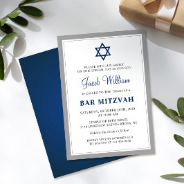 Inbjudan till elegant Grått och marinblå Pub Mitzv