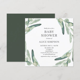 Inbjudan till elegant Greenery Olive Baby Shower