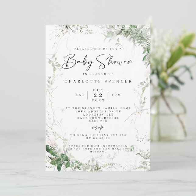 Inbjudan till elegant Grey Baby Shower (Stående Fram)