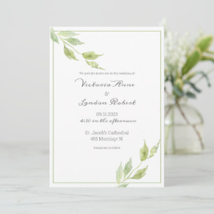 Inbjudan till elegant Grey Löv Watercolor Bröllop