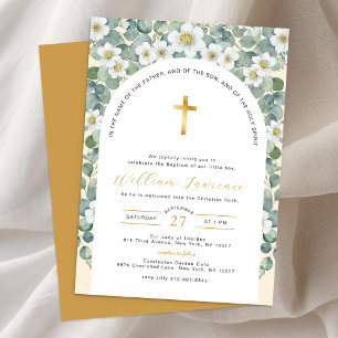Inbjudan till elegant Grey och Blommigt Baptism