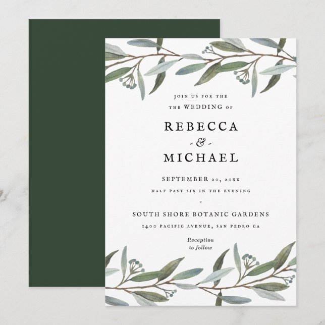 Inbjudan till elegant Grey Wedding (Fram/baksida)