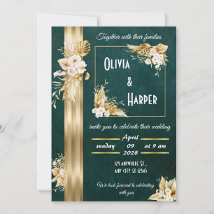 Inbjudan till elegant Grönt & Guld Blommigt