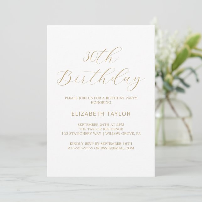 Inbjudan till elegant Guld Calligraphy 30års födel (Stående Fram)