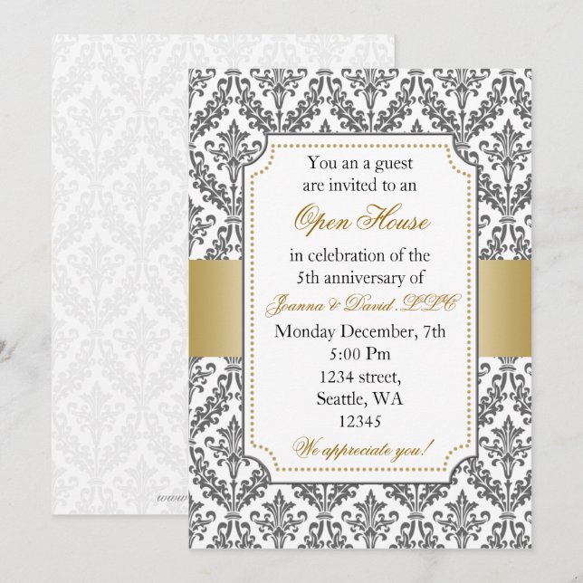 Inbjudan till elegant Guld Corporate Party (Fram/baksida)