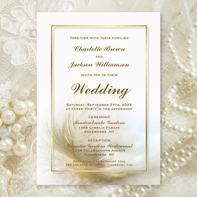 Inbjudan till elegant Guld Feather Wedding (Skapare uppladdad)