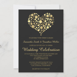 Inbjudan till elegant Guld Heart Dusty Black Weddi