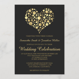 Inbjudan till elegant Guld Heart Dusty Black Weddi