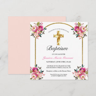 Inbjudan till elegant Guld Kor Rosa Blommigt Bapti