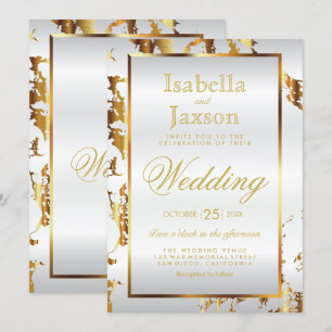 Inbjudan till elegant Guld Marble and White Satin