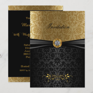 Inbjudan till elegant Guld och Black Damask