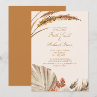 Inbjudan till elegant Guld Pampas Grass Wedding