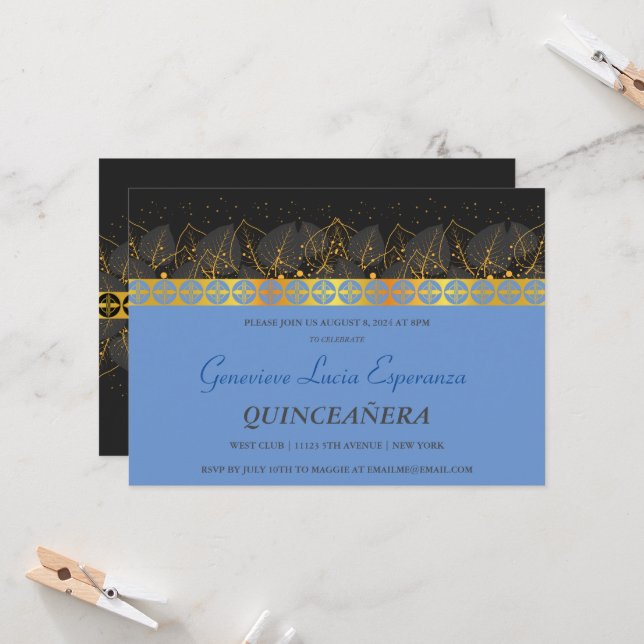 Inbjudan till elegant Guld Quinceañera (Fram/Back In Situ)
