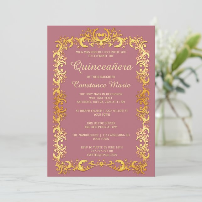 Inbjudan till elegant Guld Quinceanera-inbjudan (Stående Fram)