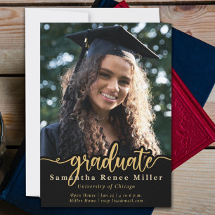Inbjudan till Elegant Guld Script Photo Studenten