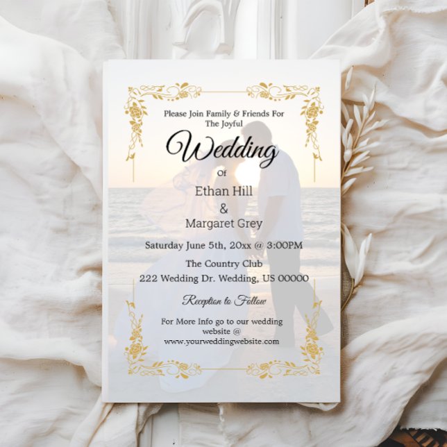 Inbjudan till elegant Guld & White W/Photo Wedding (Skapare uppladdad)