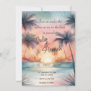 Inbjudan till elegant Handflatan Träd Sunset Weddi