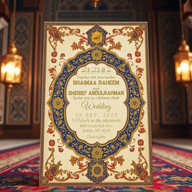Inbjudan till elegant Islamic Vintage bröllop (Elegant Islamic Wedding Invitation | Vintage Muslim Marriage Card Design | Front Side)