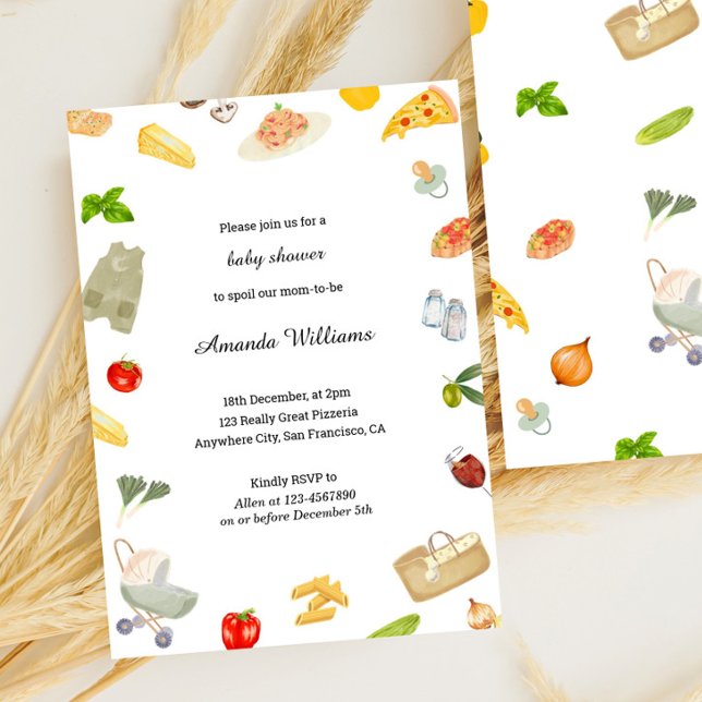 Inbjudan till elegant Italienska babyskor (a little meatball, italian, baby shower invitations, modern, watercolor, italian baby shower, baby s)