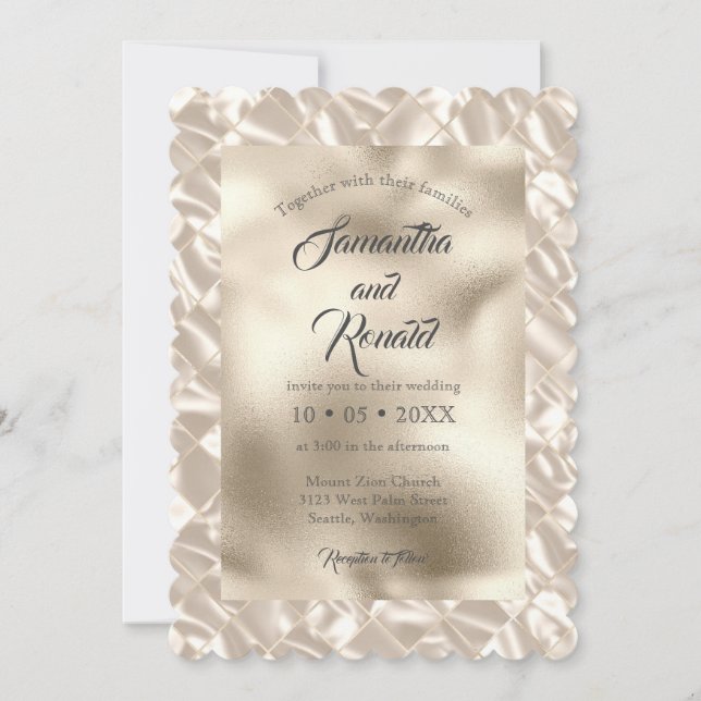 Inbjudan till elegant Ivory Faux Foil Wedding (Framsida)