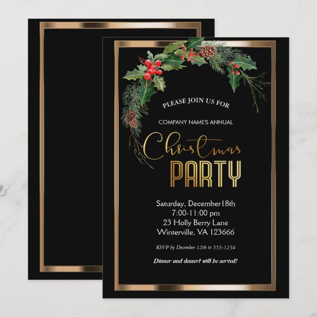 Inbjudan till elegant julafton guld (Fram/baksida)