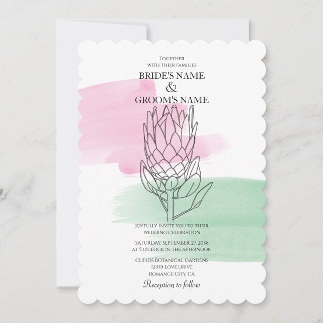 Inbjudan till elegant Kung Protea Watercolor Weddi (Framsida)