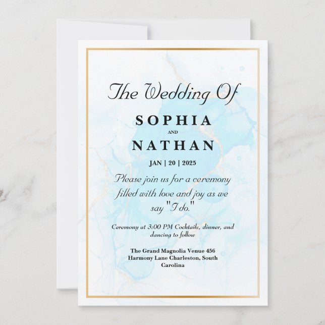Inbjudan till elegant Light Blue Marble Wedding (Framsida)