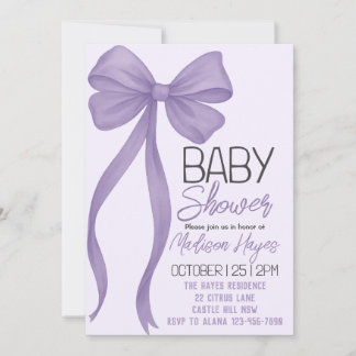 Inbjudan till elegant Lila Bow Baby Shower