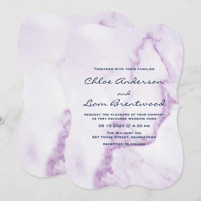 Inbjudan till elegant Lila Marble Wedding (Fram/baksida)