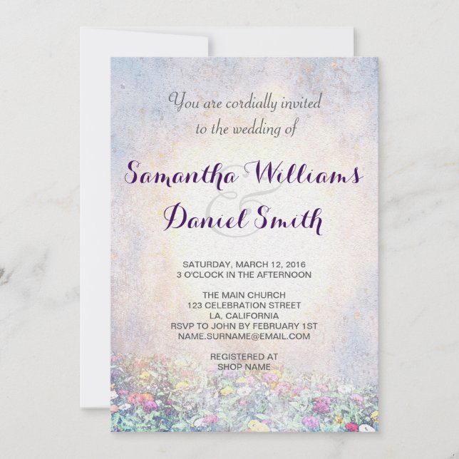 Inbjudan till elegant Lilac Nature Wedding (Framsida)