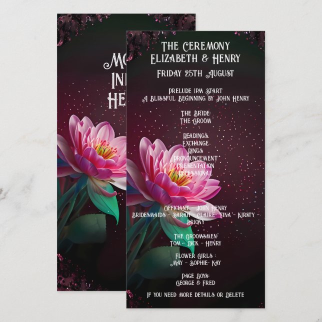 Inbjudan till elegant Lotus Wedding | Blommigt Cos (Fram/baksida)