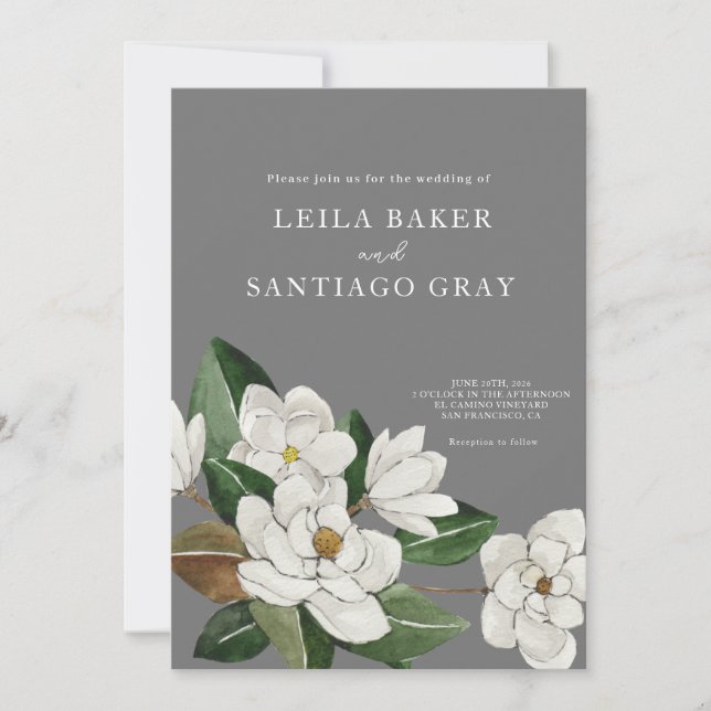 Inbjudan till elegant Magnolia-bröllop (Framsida)