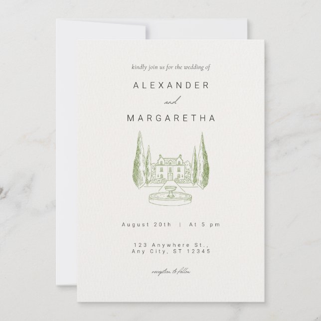 Inbjudan till elegant Manor Wedding (Framsida)