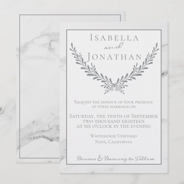Inbjudan till elegant Marble and Wandebröllop (Fram/baksida)