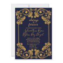 Inbjudan till elegant marin och Guld bröllopsinbju