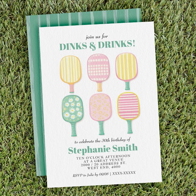 Inbjudan till Elegant med vattenfärg Pickleball-fö (Serve up some fun with this stylish pickleball-themed birthday invitation)