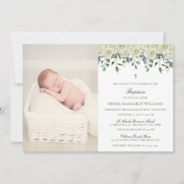 Inbjudan till Elegant med vit Blommigt Fotodobapti