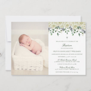 Inbjudan till Elegant med vit Blommigt Fotodobapti