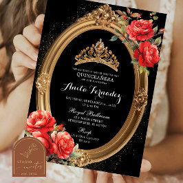 Inbjudan till elegant Mis Quince Black and Röd ros