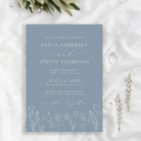 Inbjudan till elegant Modern Flora Dusty Blue Wedd