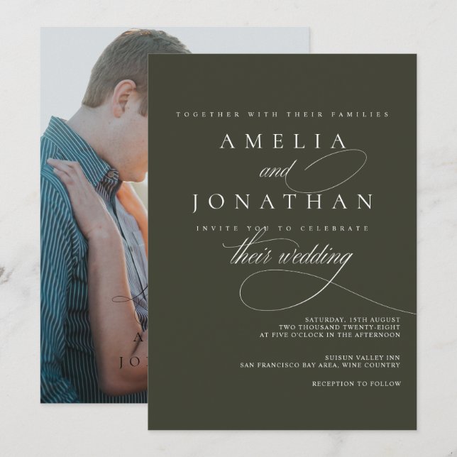 Inbjudan till elegant Modern Minimalist Script Brö (Fram/baksida)