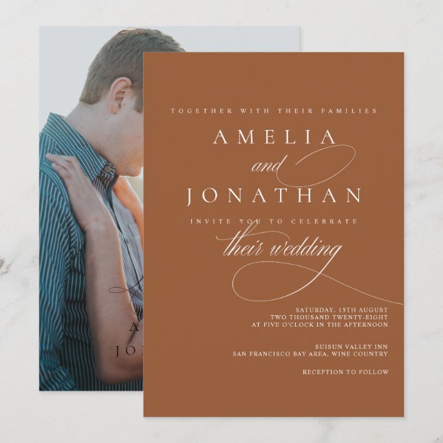 Inbjudan till elegant Modern Minimalist Script Brö (Fram/baksida)