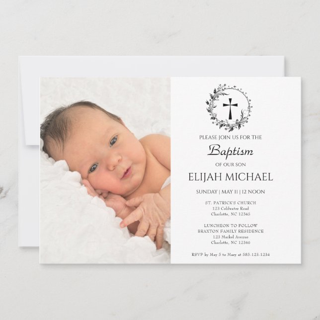 Inbjudan till elegant Modern White Photo Baptism (Framsida)
