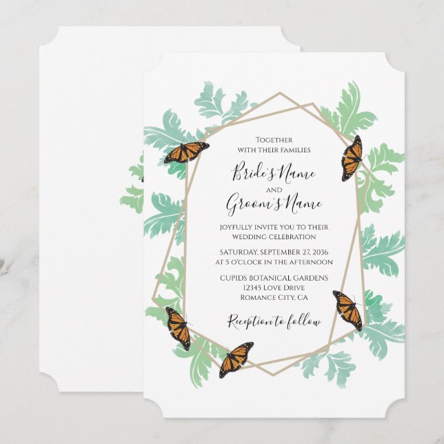 Inbjudan till elegant Monarch Butterfly Wedding (Fram/baksida)