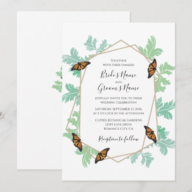 Inbjudan till elegant Monarch Butterfly Wedding (Fram/baksida)