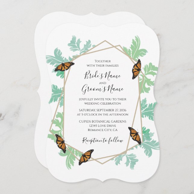 Inbjudan till elegant Monarch Butterfly Wedding (Fram/baksida)