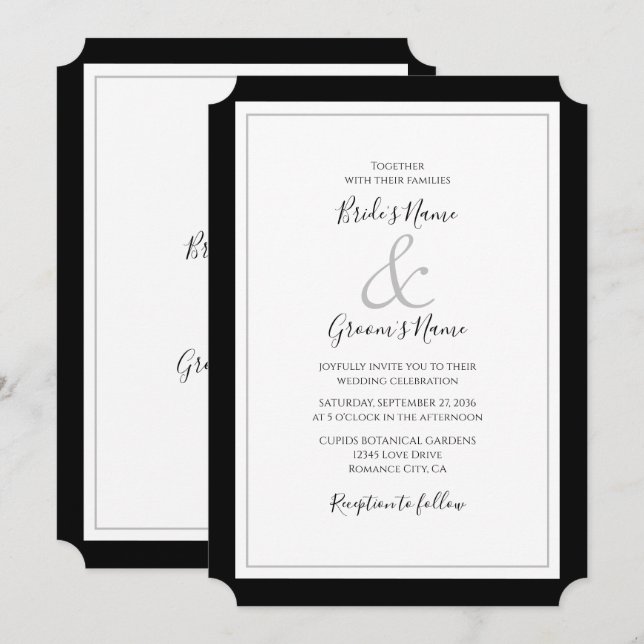 Inbjudan till elegant Monogram Black & White Weddi (Fram/baksida)