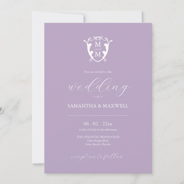 Inbjudan till elegant Monogram Lilac Wedding (Framsida)